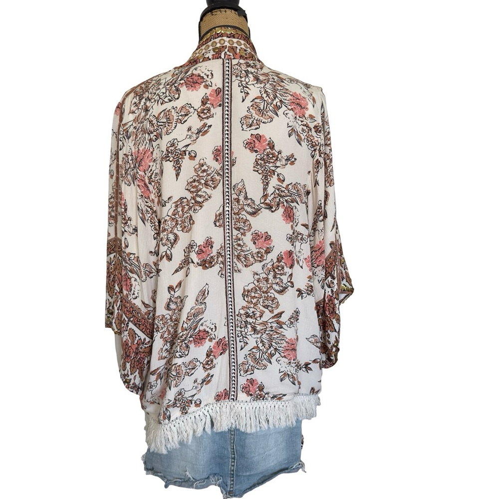 Tribal Rays Of Light Duster Embellished Floral Kimono Cardigan Fringe S/M - Picture 6 of 14
